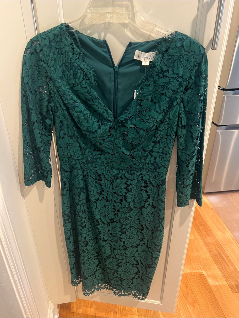 Green Lace Draped V-Neck Long Sleeve Women’s Dress